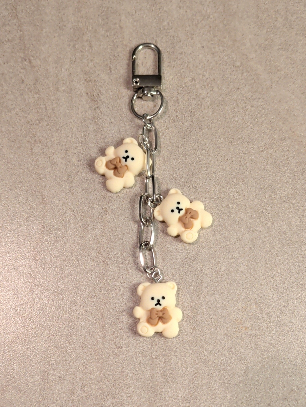 Small Pets Beige Bear Charm Keychain with Silver Hardware